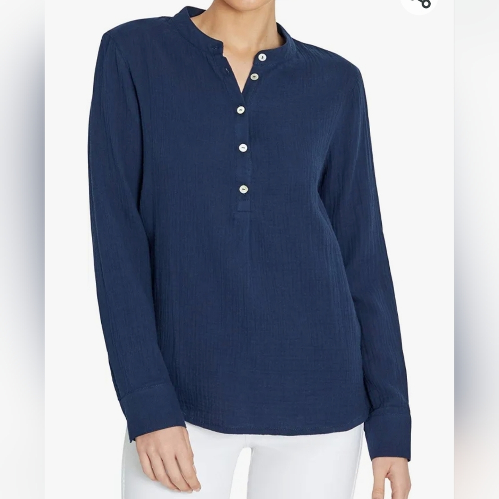 Three Dots Women's Long Sleeve Henley Shirt NWT Size M